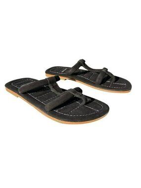 Free People Hadden Black Suede Strappy Slip On Sandals Size 9 NEW